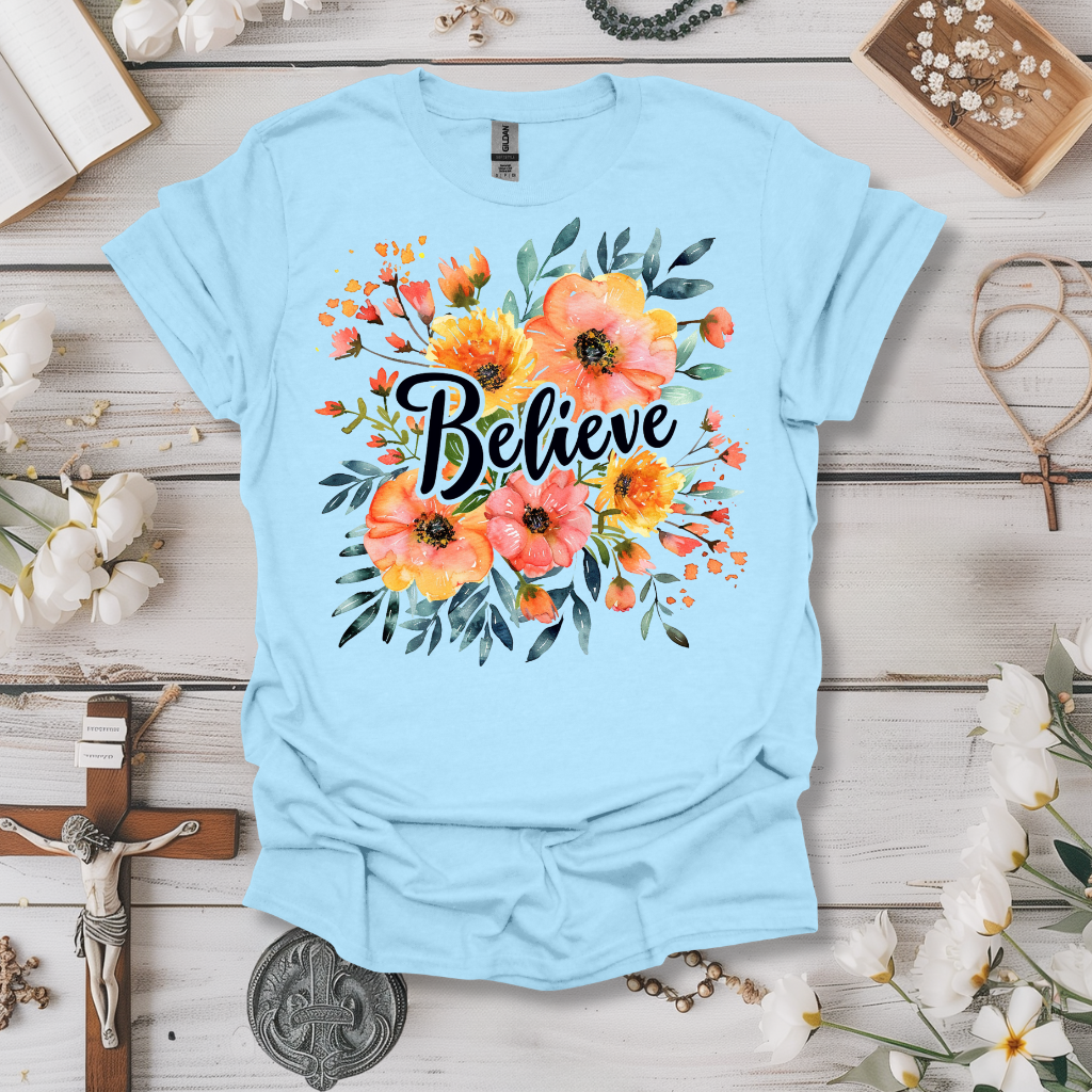 Believe Peach Floral Tee