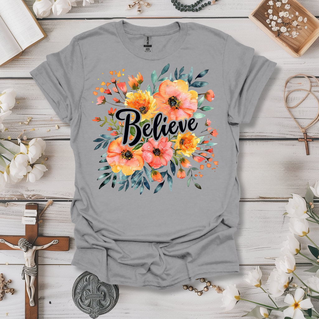 Believe Peach Floral Tee