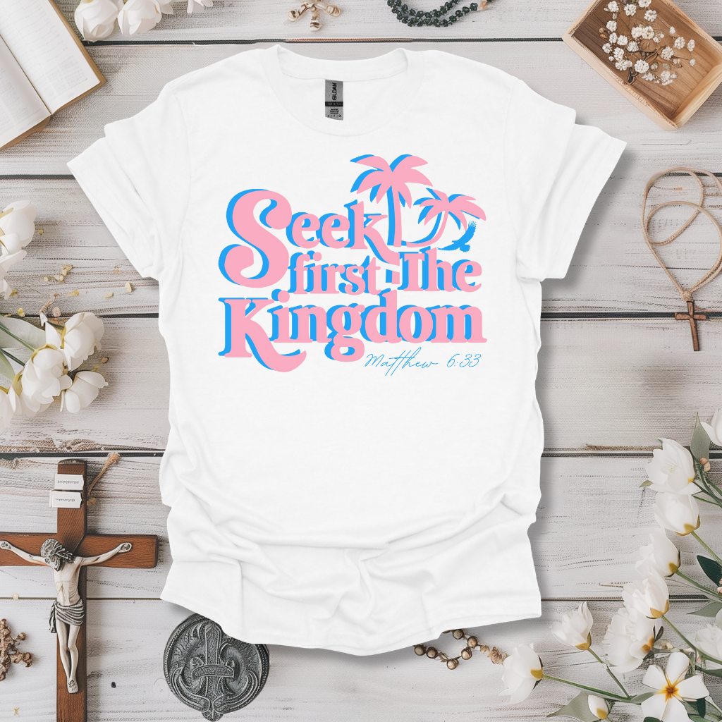 Seek First The Kingdom Pink Print Tee